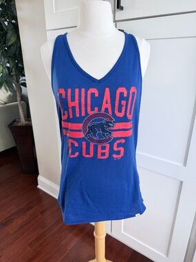 Chicago Cubs Blue Graphic V-Neck Twist Back Rhinestone Tank